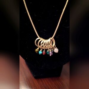 RJ Graziano Pendant Necklace Tiny Colorful Gemstone Look Rings Gold Tone HSN